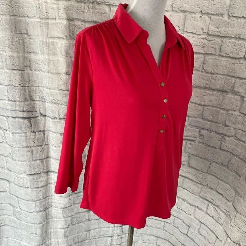 Premise women L quarter button collared blouse - Picture 4 of 10